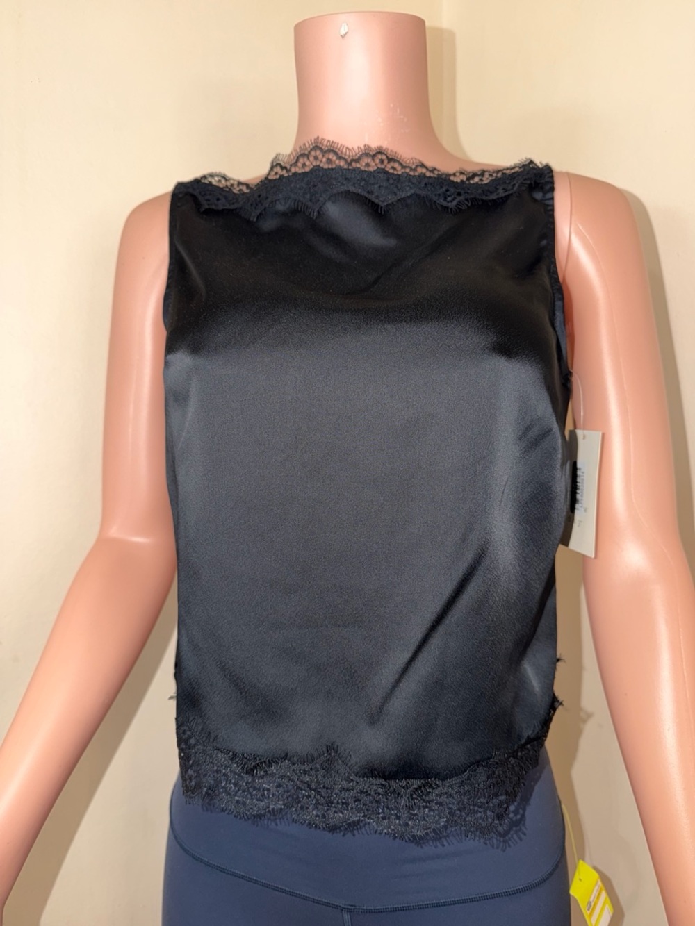 a new day Black Satin Lace Trim Sleeveless Blouse